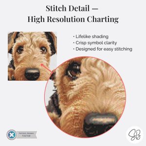 Airedale Terrier Cross Stitch Pattern, Peeking Dog, Digital PDF, Beginner Puppy Embroidery, Floss Conversions