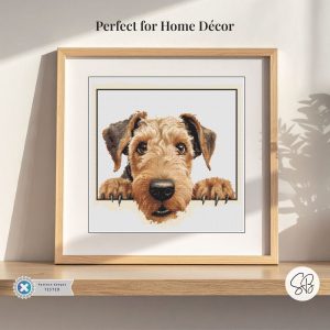 Airedale Terrier Cross Stitch Pattern, Peeking Dog, Digital PDF, Beginner Puppy Embroidery, Floss Conversions