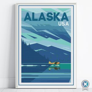 Alaska Travel Poster Cross Stitch Pattern, Retro Vintage Decor, Places Embroidery Art, Floss Conversions