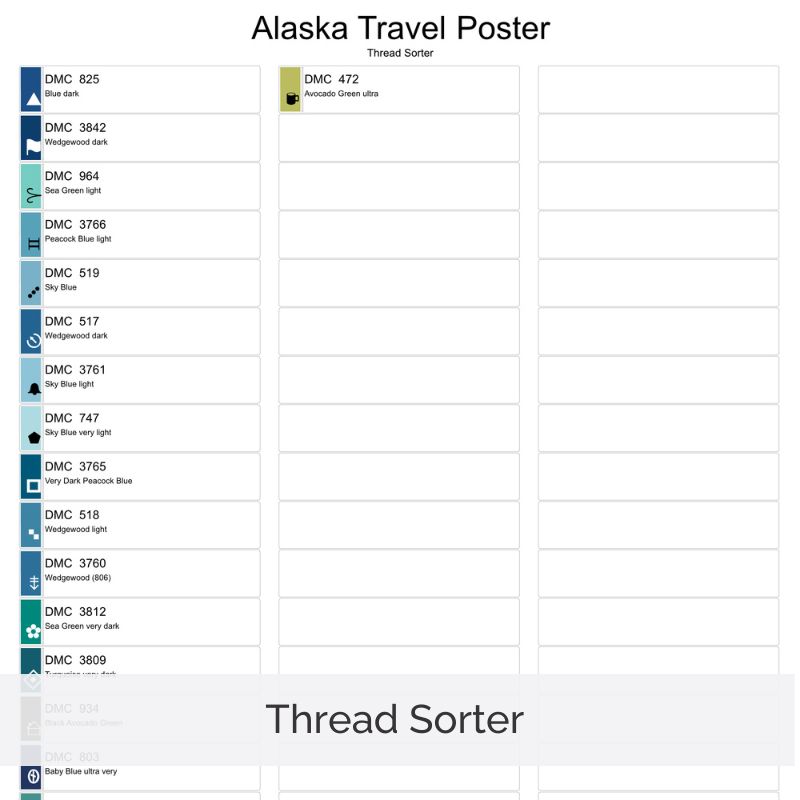 Alaska Travel Poster Cross Stitch Pattern, Retro Vintage Decor, Places Embroidery Art, Floss Conversions