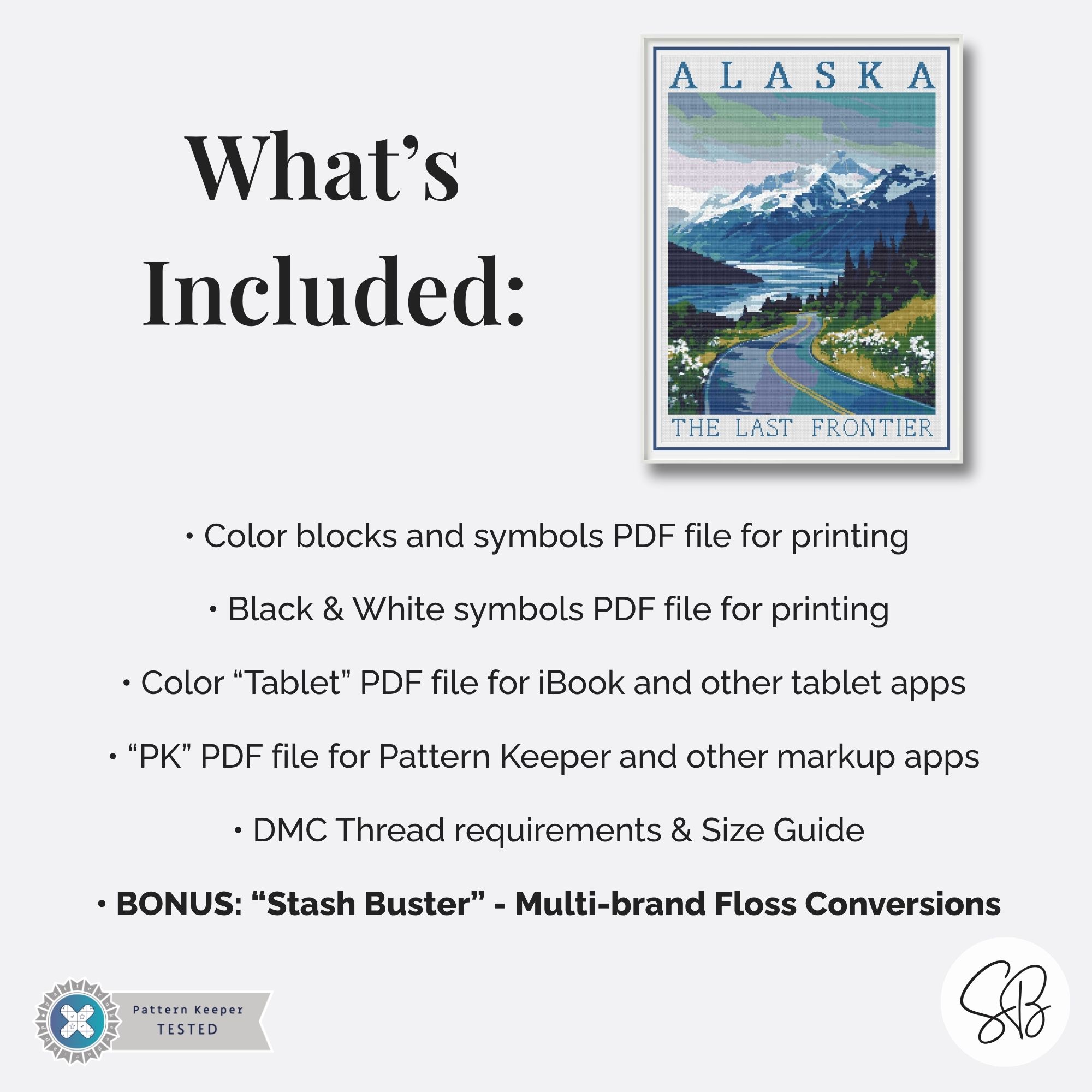 Alaska Travel Poster Cross Stitch Pattern, Retro Vintage Inspired Decor, Places PDF, Floss Conversions
