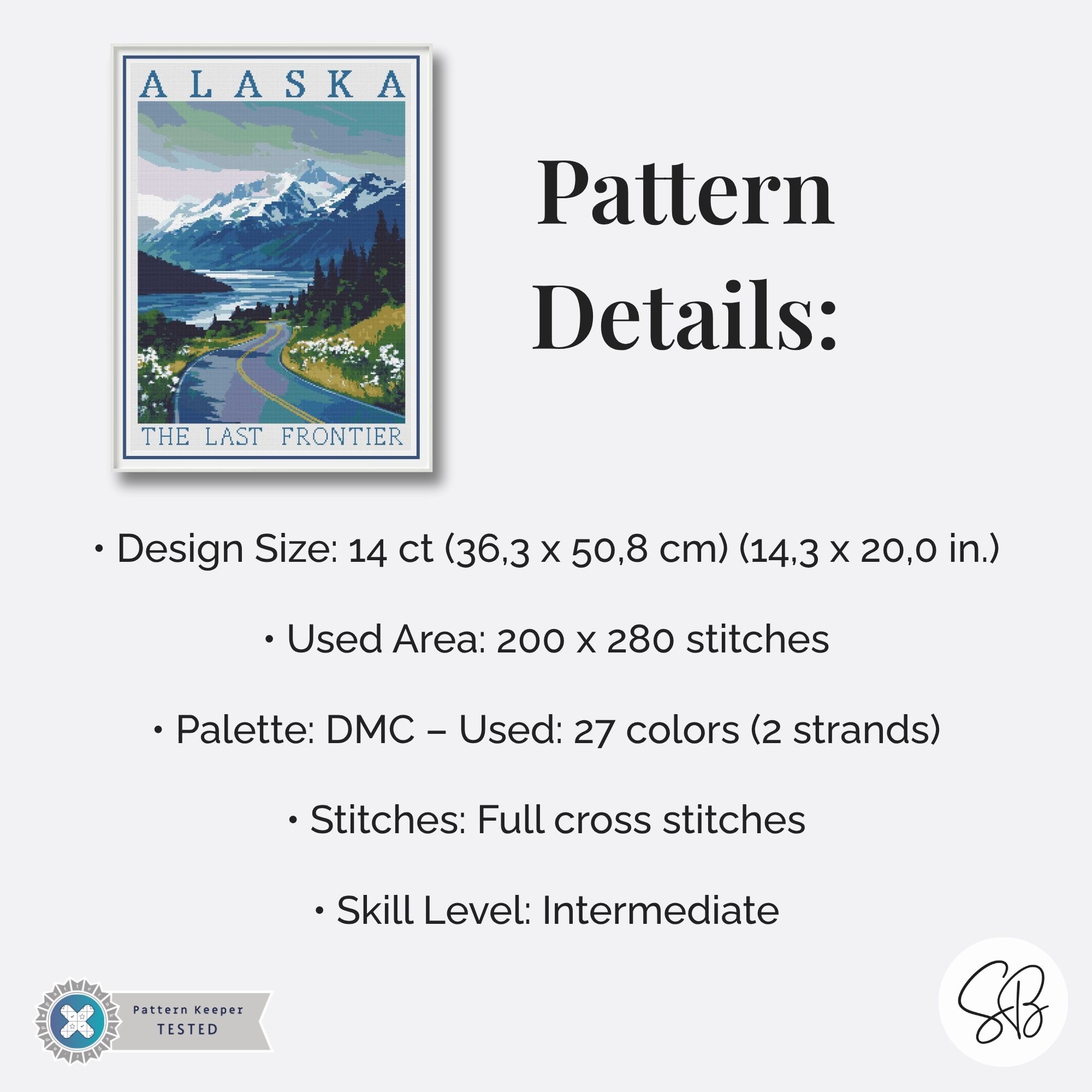 Alaska Travel Poster Cross Stitch Pattern, Retro Vintage Inspired Decor, Places PDF, Floss Conversions
