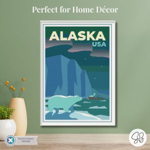 Alaska Travel Poster Cross Stitch Pattern, Retro Vintage Decor, Beginner, Instant Download, Floss Conversions