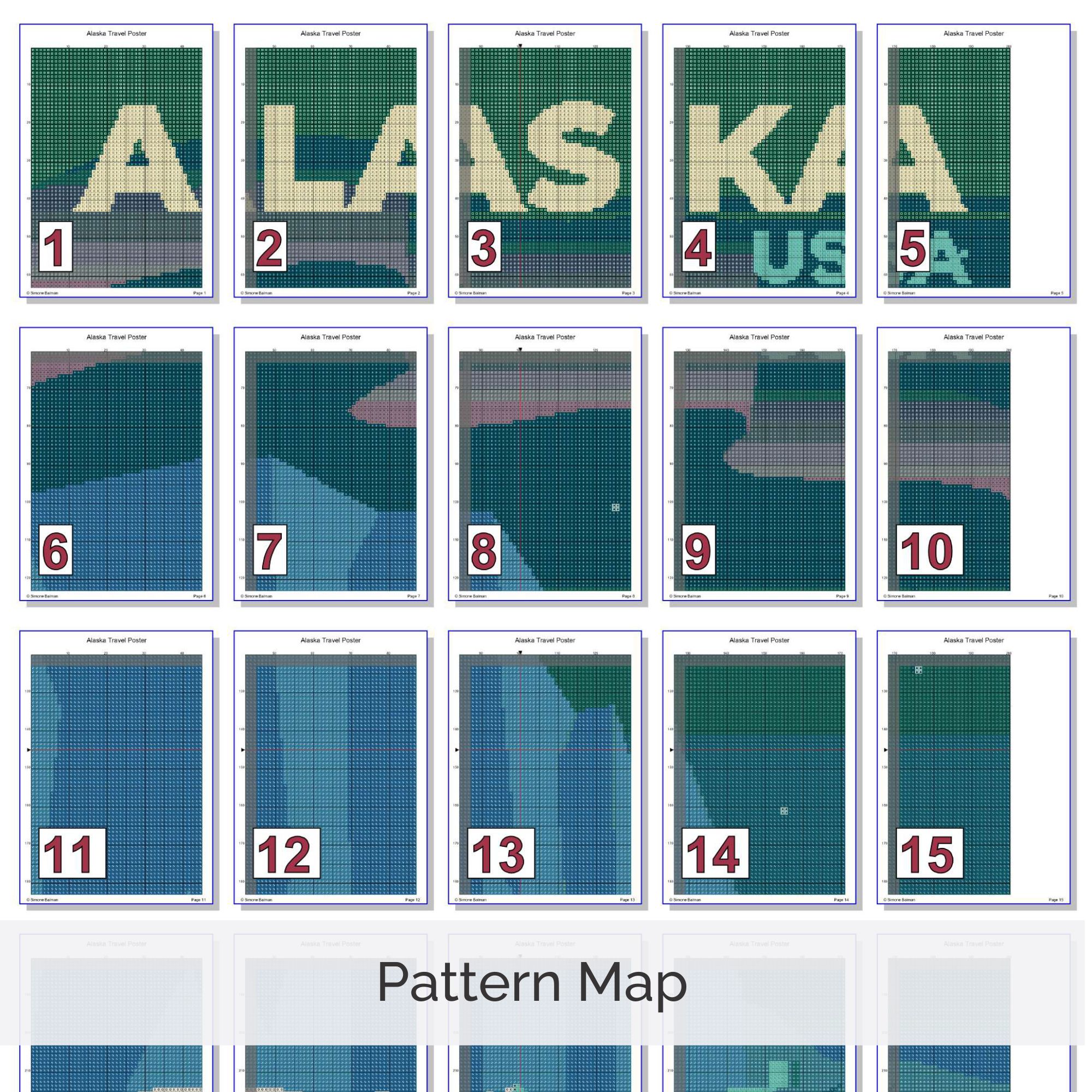 Alaska Travel Poster Cross Stitch Pattern, Retro Vintage Decor, Beginner, Instant Download, Floss Conversions