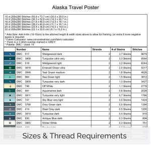 Alaska Travel Poster Cross Stitch Pattern, Retro Vintage Decor, Beginner, Instant Download, Floss Conversions