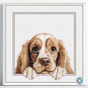 American Cocker Spaniel Cross Stitch Pattern, Dog Embroidery, Peeking Puppy Digital PDF Download