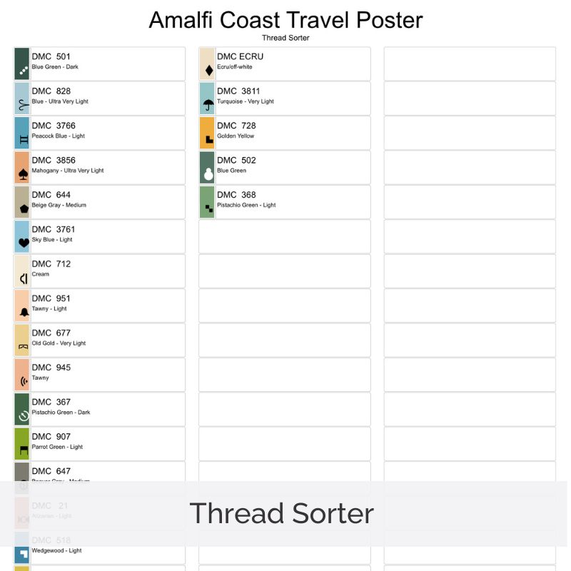 Amalfi Coast Poster Cross Stitch Pattern, Italy Retro Inspired Travel Art, Digital , Floss Conversions