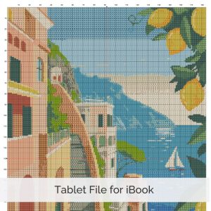 Amalfi Coast Poster Cross Stitch Pattern, Italy Retro Inspired Travel Art, Digital , Floss Conversions