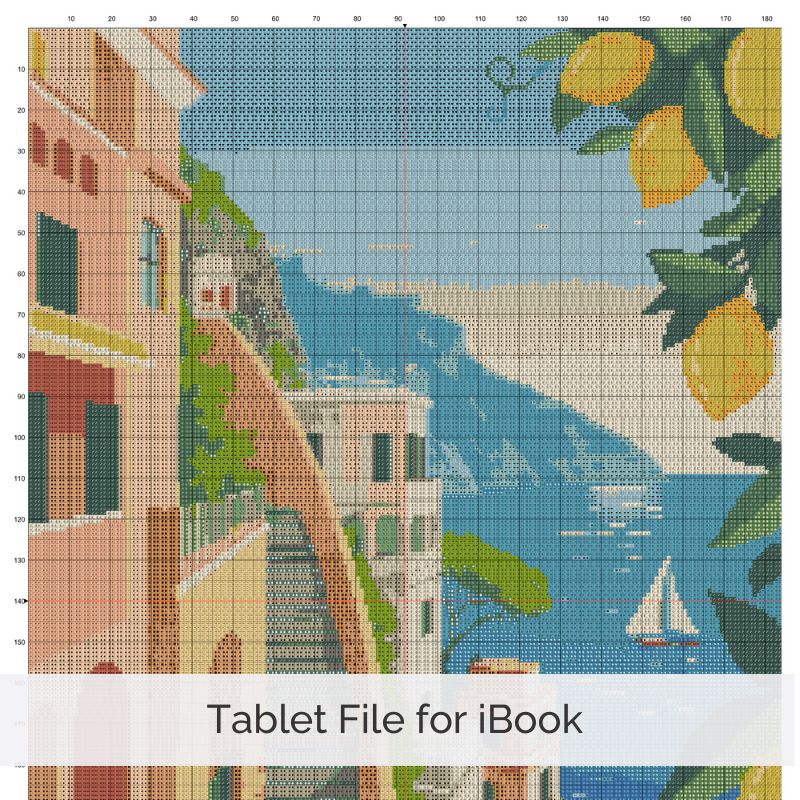 Amalfi Coast Poster Cross Stitch Pattern, Italy Retro Inspired Travel Art, Digital , Floss Conversions