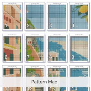 Amalfi Coast Poster Cross Stitch Pattern, Italy Retro Inspired Travel Art, Digital , Floss Conversions
