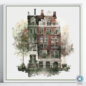 Amsterdam Canal House Cross Stitch Pattern, Dutch Architecture Art, Beginner Holland Watercolor Embroidery