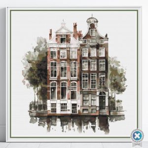 Amsterdam Canal House Cross Stitch Pattern, Dutch Architecture Art, Beginner Holland Watercolor Embroidery
