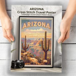Arizona Travel Poster Cross Stitch Pattern, Vintage Retro Grand Canyon Embroidery PDF, Floss Conversions