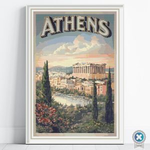 Athens Travel Poster Cross Stitch Pattern, Parthenon Travel Embroidery, Greek Wall Art, Floss Conversions