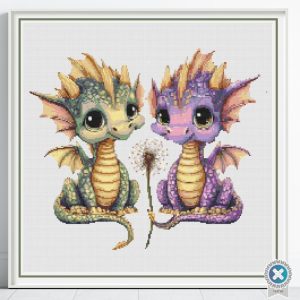 Baby Dragons Cross Stitch Pattern, Kids Fantasy Nursery Decor, Baby Shower, Floss Conversion Chart