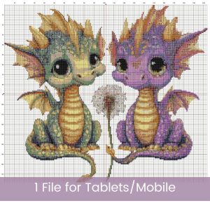 Baby Dragons Cross Stitch Pattern, Kids Fantasy Nursery Decor, Baby Shower, Floss Conversion Chart