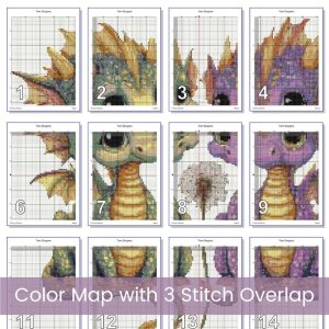 Baby Dragons Cross Stitch Pattern, Kids Fantasy Nursery Decor, Baby Shower, Floss Conversion Chart