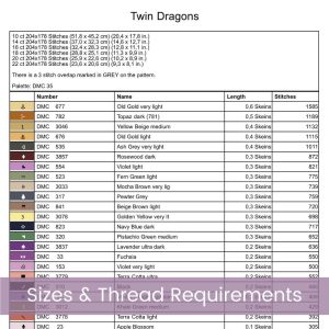 Baby Dragons Cross Stitch Pattern, Kids Fantasy Nursery Decor, Baby Shower, Floss Conversion Chart