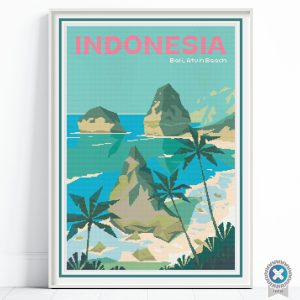 Bali Travel Poster Cross Stitch Pattern, Indonesia Travel Embroidery, Indonesian Wall Art, Floss Conversions