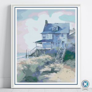 Beach View Cross Stitch Pattern, Coastal Decor, Ocean Waves Embroidery, Full Coverage, Floss Conversions