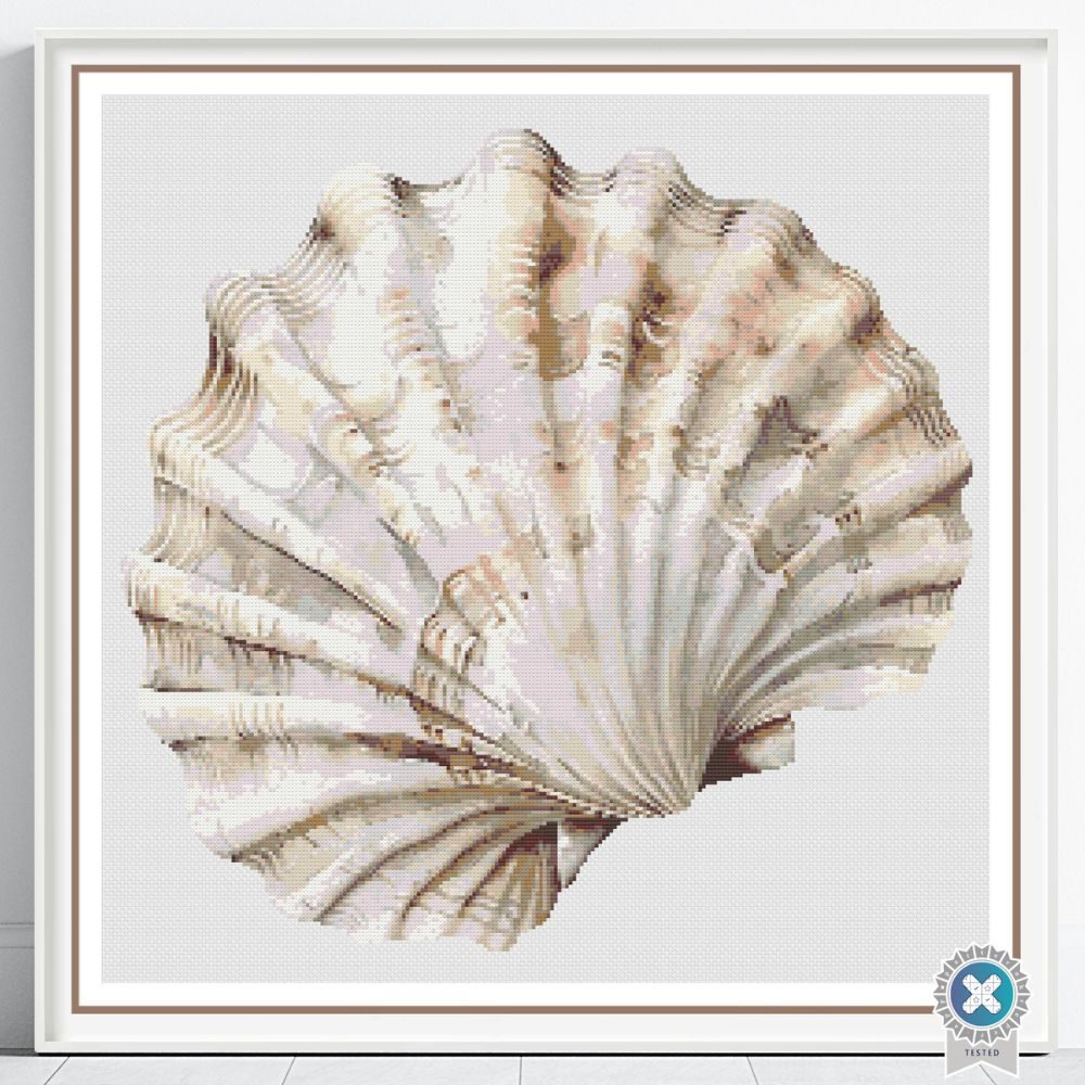 Boho Seashell Counted Cross Stitch Pattern, Neutral Ocean Embroidery, Coastal Sealife, Floss Conversions
