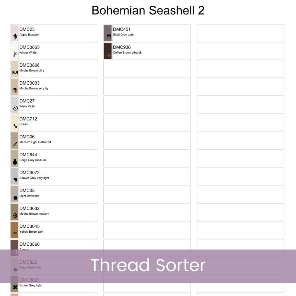 Boho Seashell Counted Cross Stitch Pattern, Neutral Ocean Embroidery, Coastal Sealife, Floss Conversions