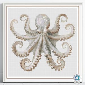 Boho Octopus Counted Cross Stitch Pattern, Neutral Ocean Embroidery, Coastal Sea Life, Floss Conversions