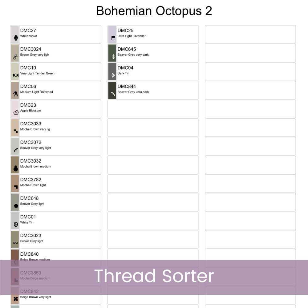 Boho Octopus Counted Cross Stitch Pattern, Neutral Ocean Embroidery, Coastal Sea Life, Floss Conversions