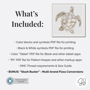 Boho Sea Turtle Counted Cross Stitch Pattern, Neutral Ocean Embroidery, Coastal Sealife, Floss Conversions