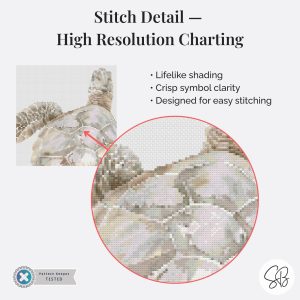Boho Sea Turtle Counted Cross Stitch Pattern, Neutral Ocean Embroidery, Coastal Sealife, Floss Conversions