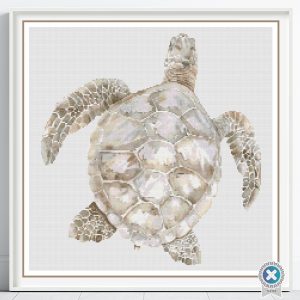 Boho Sea Turtle Counted Cross Stitch Pattern, Neutral Ocean Embroidery, Coastal Sealife, Floss Conversions