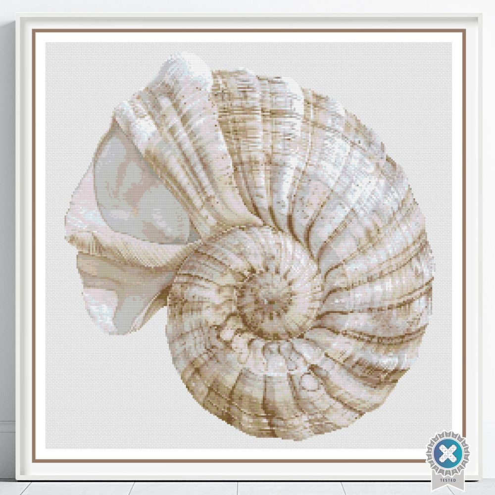 Boho Seashell Counted Cross Stitch Pattern, Neutral Ocean Embroidery, Coastal Sealife, Floss Conversions