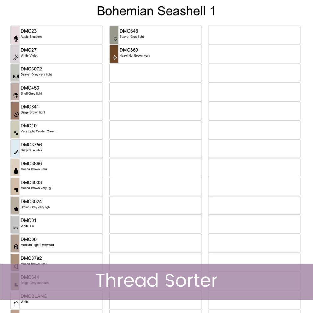 Boho Seashell Counted Cross Stitch Pattern, Neutral Ocean Embroidery, Coastal Sealife, Floss Conversions