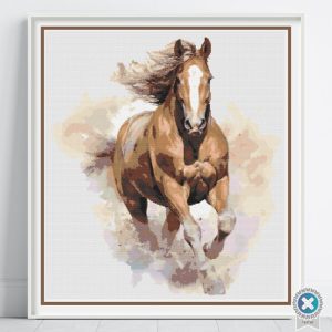 Capture the Beauty of Motion with This Watercolor Cantering Horse Cross Stitch Pattern! Perfect for equestrian enthusiasts.