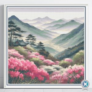 Chinese Landscape Cross Stitch Pattern, Full Coverage, PDF Instant Digital Download, Floss Conversions
