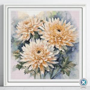 Chrysanthemum Cross Stitch Pattern, Yellow Flower Embroidery Design, Floral Decor, Full Coverage, Floss Conversions