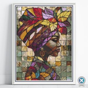 Stained Glass Woman Cross Stitch Pattern, Full Coverage PDF, African Art, Floss Conversions