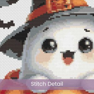 Baby Ghost Cross Stitch Pattern, Halloween Decor, Pumpkin Stitching Design, Spooky PDF, Floss Conversions