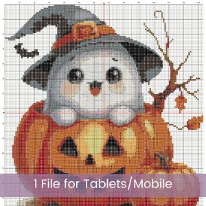 Baby Ghost Cross Stitch Pattern, Halloween Decor, Pumpkin Stitching Design, Spooky PDF, Floss Conversions