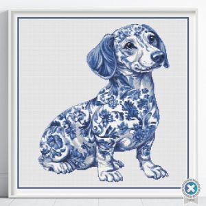 Delft Dachshund Cross Stitch Pattern (Digital PDF)