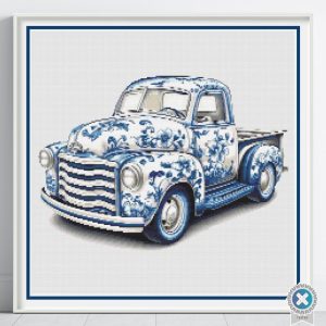 Delft Truck Cross Stitch Pattern, Dutch Vintage Car, Blue & White Pottery Truck, Floss Conversions