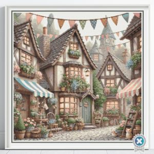 Fairytale Village Cross Stitch Pattern PDF, Whimsical Full Coverage Large Print Chart