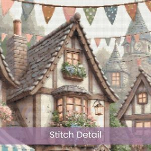 Fairytale Village Cross Stitch Pattern PDF, Whimsical Full Coverage Large Print Chart