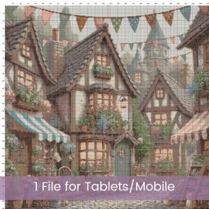 Fairytale Village Cross Stitch Pattern PDF, Whimsical Full Coverage Large Print Chart