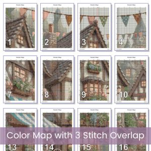 Fairytale Village Cross Stitch Pattern PDF, Whimsical Full Coverage Large Print Chart