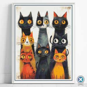 Abstract Cats Cross Stitch Pattern, Funky Feline Embroidery Full Coverage PDF, Modern Wall Art Cat Lover Gift, Quirky Decor