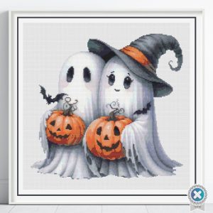 Baby Ghost Pair Cross Stitch Pattern, Halloween Decor, Pumpkin Stitching, Spooky PDF, Floss Conversions