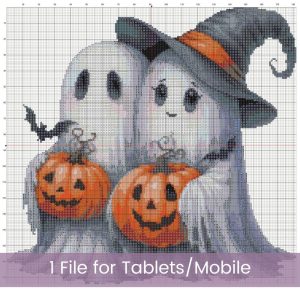 Baby Ghost Pair Cross Stitch Pattern, Halloween Decor, Pumpkin Stitching, Spooky PDF, Floss Conversions