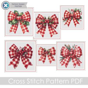 Gingham Holiday Bows Cross Stitch Pattern Bundle (Digital PDF)