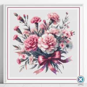 Carnations Cross Stitch Pattern, Modern Floral January Birth Month Flower, Instant Download, Floss Conversions
